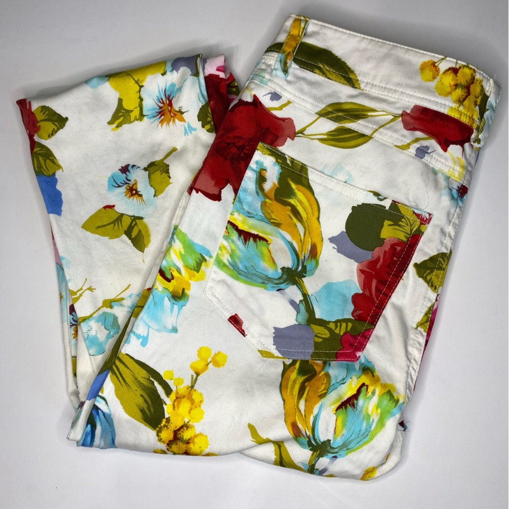 Boston Proper Floral Boho Pants Women’s Sz 4 White Multicolor Cotton - Picture 7 of 7